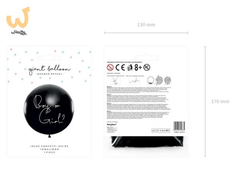 Balon Gender Reveal Chłopiec czy dziewczynka niebieskie konfetti 100cm Balon Gender Reveal Chłopiec czy dziewczynka niebieskie konfetti 100cm