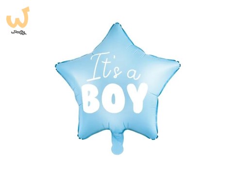 Balon foliowy "It's a boy" na baby shower gwiazda niebieska 48cm