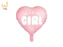 Balon foliowy "It's a girl" na baby shower serce różowe 48cm