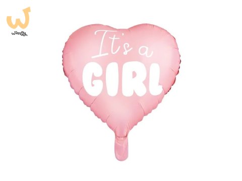 Balon foliowy "It's a girl" na baby shower serce różowe 48cm Balon foliowy "It's a girl" na baby shower serce różowe 48cm