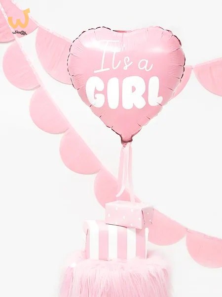Balon foliowy "It's a girl" na baby shower serce różowe 48cm Balon foliowy "It's a girl" na baby shower serce różowe 48cm
