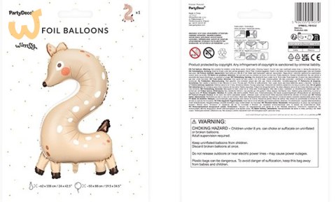Balon foliowy urodzinowy cyfra "2" - Sarenka 50x88 cm Balon foliowy urodzinowy cyfra "2" - Sarenka 50x88 cm
