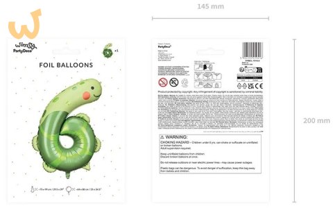 Balon foliowy urodzinowy cyfra "6" - Żółw 57x86 cm Balon foliowy urodzinowy cyfra "6" - Żółw 57x86 cm