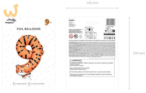 Balon foliowy urodzinowy cyfra "9" - Tygrys 49x76 cm Balon foliowy urodzinowy cyfra "9" - Tygrys 49x76 cm