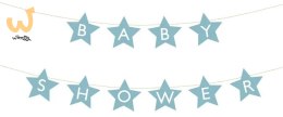 Baner napis na baby shower gwiazdki jasnoniebieskie 290cm x 16,5cm