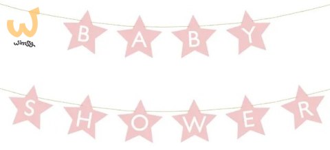 Baner napis na baby shower gwiazdki jasnoróżowe 290cm x 16,5cm Baner napis na baby shower gwiazdki jasnoróżowe 290cm x 16,5cm