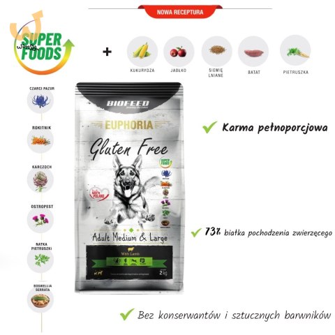 BIOFEED Euphoria G-F psy MID&MAXI jagnięcina 12kg BIOFEED Euphoria G-F psy MID&MAXI jagnięcina 12kg