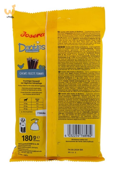 JOSERA Denties Drób z jagodami - przysmak dla psa - 180 g JOSERA Denties Drób z jagodami - przysmak dla psa - 180 g