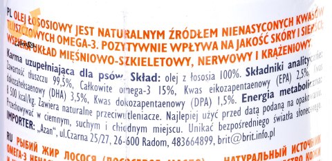 BRIT CARE Olej z łososia - suplement diety na sierść i skórę dla psów i kotów - 1000 ml BRIT CARE Olej z łososia - suplement diety na sierść i skórę dla psów i kotów - 1000 ml