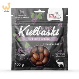 SYTA MICHA - Kiełbaski jeleń z czarną porzeczką - przysmak dla psa - 100g