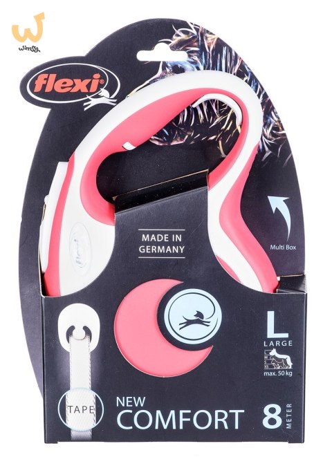 Smycz flexi automatyczna New Comfort L taśma 8 m - dla psa do 50 kg, kolor czerwony Smycz flexi automatyczna New Comfort L taśma 8 m - dla psa do 50 kg, kolor czerwony