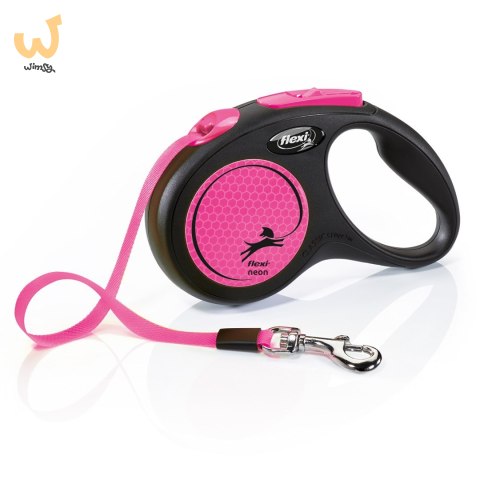 Smycz flexi automatyczna New Neon S taśma 5 m - dla psa do 15 kg, kolor różowy Smycz flexi automatyczna New Neon S taśma 5 m - dla psa do 15 kg, kolor różowy