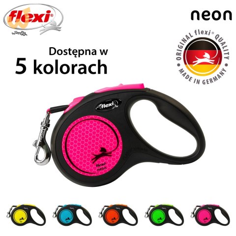Smycz flexi automatyczna New Neon S taśma 5 m - dla psa do 15 kg, kolor różowy Smycz flexi automatyczna New Neon S taśma 5 m - dla psa do 15 kg, kolor różowy