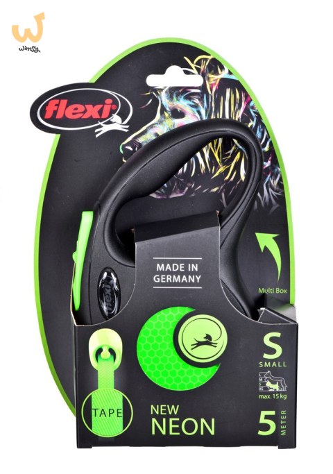 Smycz flexi automatyczna New Neon S taśma 5 m - dla psa do 15 kg, kolor zielony Smycz flexi automatyczna New Neon S taśma 5 m - dla psa do 15 kg, kolor zielony