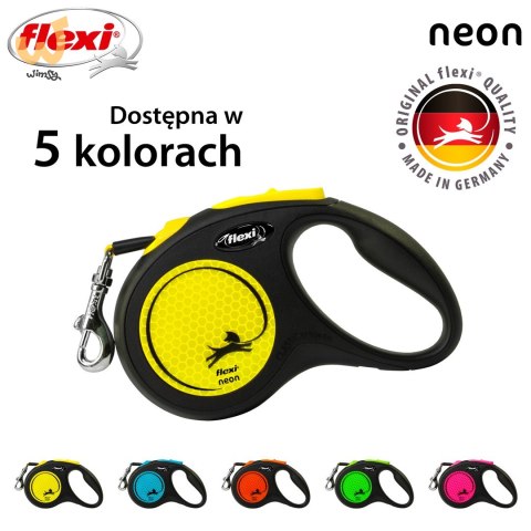Smycz flexi automatyczna New Neon S taśma 5 m - dla psa do 15 kg, kolor żółty Smycz flexi automatyczna New Neon S taśma 5 m - dla psa do 15 kg, kolor żółty