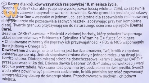 BEAPHAR Care+ Rabbit - karma dla królików - 1,5 kg BEAPHAR Care+ Rabbit - karma dla królików - 1,5 kg