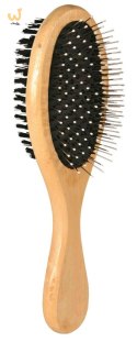 TRIXIE Szczotka dwustronna, drewniana, owalna (mała) do pielęgnacji sierści psa i kota - 6x21 cm