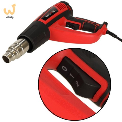 KAFUWELL Opalarka elektryczna z regulacja tempratury 0-600 st. C przepływ powietrza 300-500 l/min + 4 wymienne końcówki 1850W KAFUWELL Opalarka elektryczna z regulacja tempratury 0-600 st. C przepływ powietrza 300-500 l/min + 4 wymienne końcówki 1850W