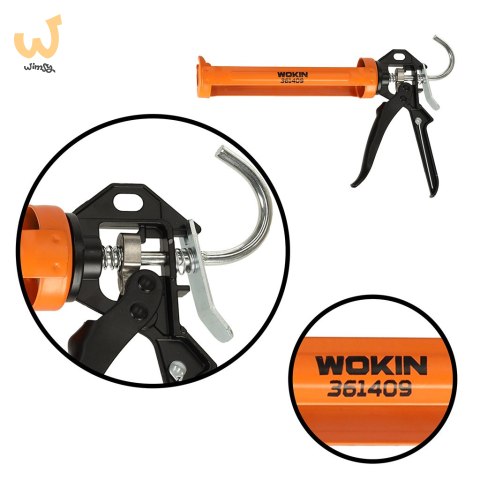 Pistolet wyciskacz do silikonu akrylu kleju kartuszy mas obrotowy korpus 360 255mm WOKIN Pistolet wyciskacz do silikonu akrylu kleju kartuszy mas obrotowy korpus 360 255mm WOKIN