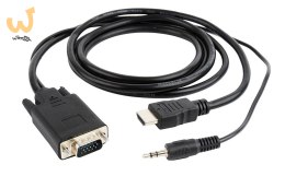 Adapter GEMBIRD A-HDMI-VGA-03-6 (HDMI M - D-Sub (VGA), Jack stereo 3,5 mm M; 1,8m; kolor czarny)