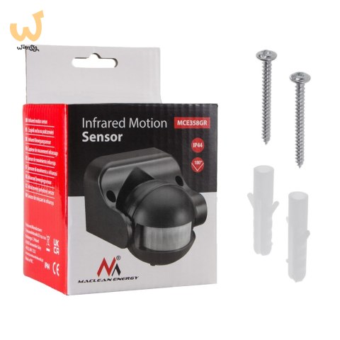 MACLEAN CZUJNIK RUCHU PIR, PODCZERWIEŃ, IP44, SZARY, ZASIĘG 12M, MAX. OBCIĄŻENIE 800/1200W MCE358 GR MACLEAN CZUJNIK RUCHU PIR, PODCZERWIEŃ, IP44, SZARY, ZASIĘG 12M, MAX. OBCIĄŻENIE 800/1200W MCE358 GR