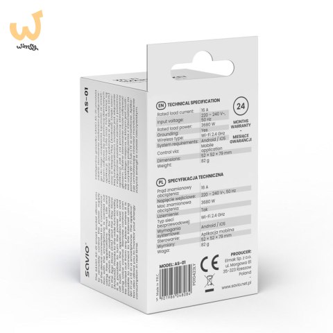 SAVIO INTELIGENTNE GNIAZDKO WI-FI, 16A, TIMER, POMIAR ZUŻYCIA ENERGII, AS-01 SAVIO INTELIGENTNE GNIAZDKO WI-FI, 16A, TIMER, POMIAR ZUŻYCIA ENERGII, AS-01