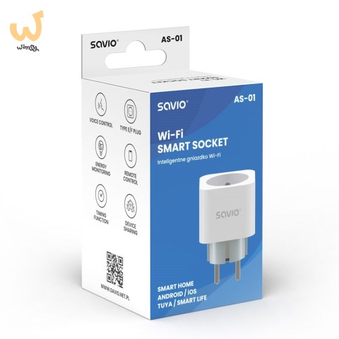 SAVIO INTELIGENTNE GNIAZDKO WI-FI, 16A, TIMER, POMIAR ZUŻYCIA ENERGII, AS-01 SAVIO INTELIGENTNE GNIAZDKO WI-FI, 16A, TIMER, POMIAR ZUŻYCIA ENERGII, AS-01