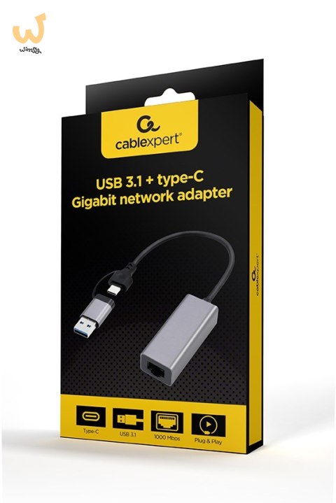 GEMBIRD ADAPTER USB TYP 3.1 + USB-C -> LAN RJ45 GIGABIT 15CM GEMBIRD ADAPTER USB TYP 3.1 + USB-C -> LAN RJ45 GIGABIT 15CM
