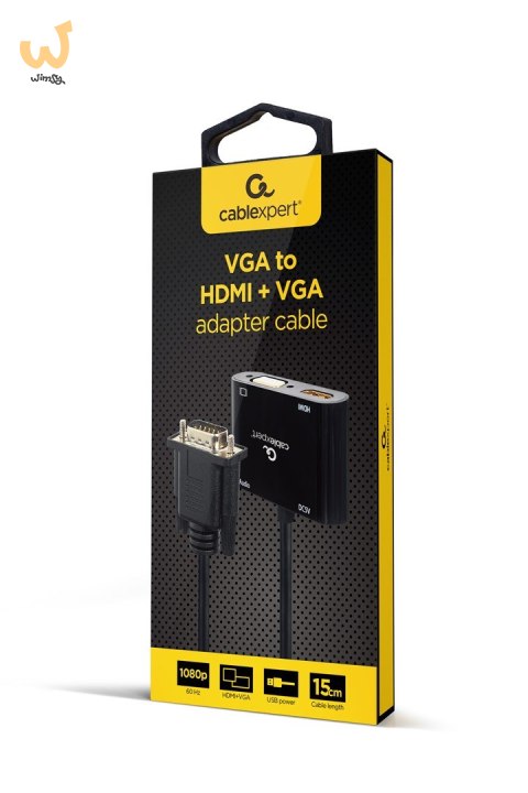 GEMBIRD KONWERTER SYGNAŁU VGA DO HDMI + VGA 0,15M, CZARNY GEMBIRD KONWERTER SYGNAŁU VGA DO HDMI + VGA 0,15M, CZARNY