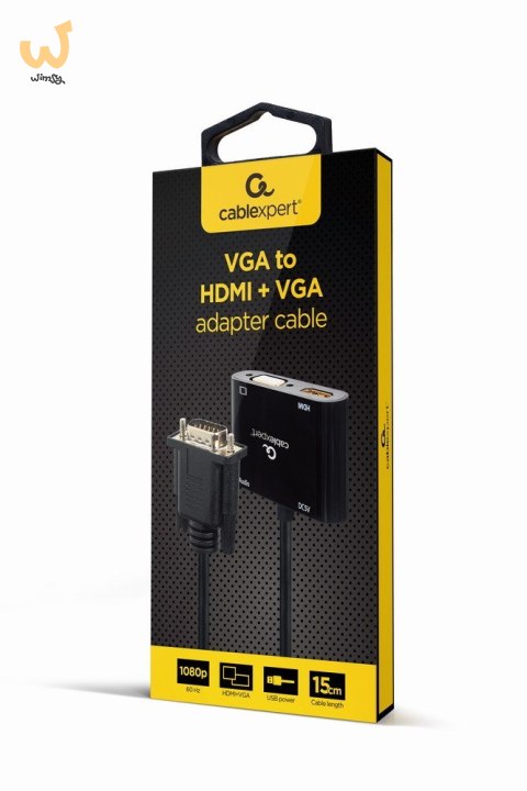 GEMBIRD KONWERTER SYGNAŁU VGA DO HDMI + VGA 0,15M, CZARNY GEMBIRD KONWERTER SYGNAŁU VGA DO HDMI + VGA 0,15M, CZARNY