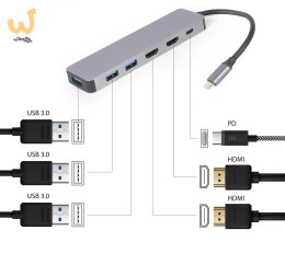GEMBIRD MULTI ADAPTER USB TYP-C 3W1 SREBRNY HUB USB, HDMI, PD (100W)