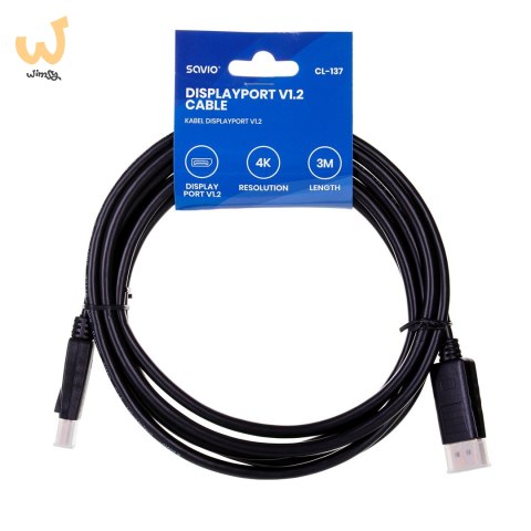 Kabel SAVIO CL-137 (DisplayPort M - DisplayPort M; 3m; kolor czarny) Kabel SAVIO CL-137 (DisplayPort M - DisplayPort M; 3m; kolor czarny)