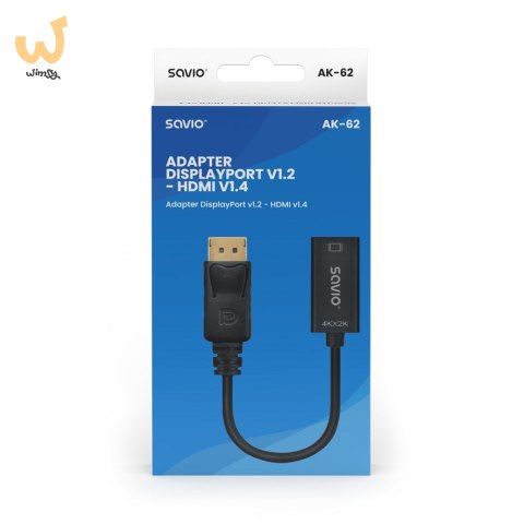 SAVIO ADAPTER DISPLAYPORT (M) V1.2 - HDMI A (F) V1.4, 4K AK-62 SAVIO ADAPTER DISPLAYPORT (M) V1.2 - HDMI A (F) V1.4, 4K AK-62