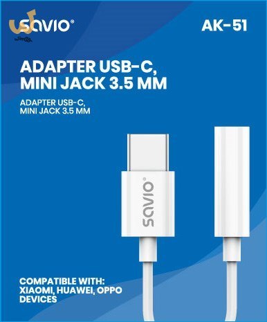 SAVIO ADAPTER USB-C - MINI JACK 3,5 MM (F) AK-51 SAVIO ADAPTER USB-C - MINI JACK 3,5 MM (F) AK-51