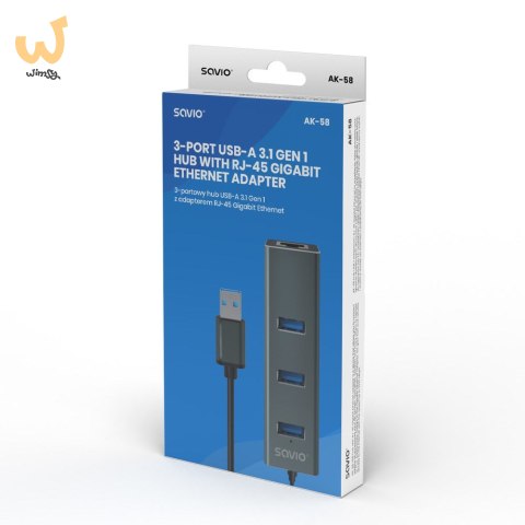 SAVIO AK-58 3-PORTOWY HUB USB-A Z ADAPTEREM RJ-45 SAVIO AK-58 3-PORTOWY HUB USB-A Z ADAPTEREM RJ-45