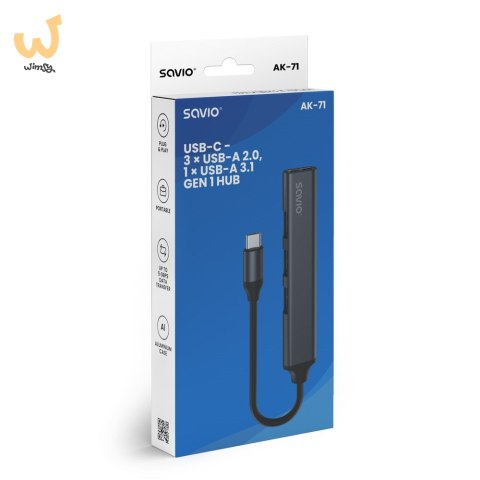 SAVIO HUB USB-A - 3 X USB-A 2.0, 1 X USB-A 3.0, SZARY AK-70 SAVIO HUB USB-A - 3 X USB-A 2.0, 1 X USB-A 3.0, SZARY AK-70