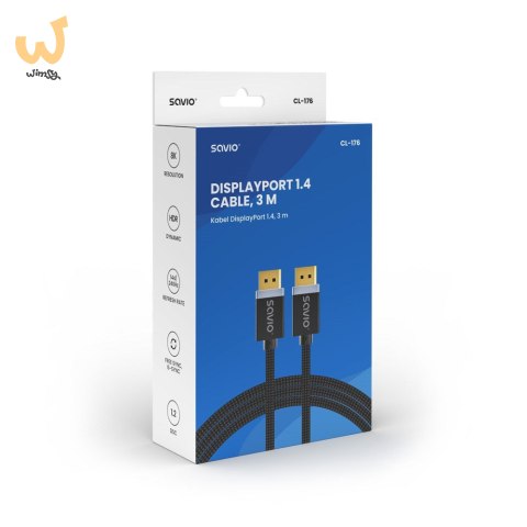 SAVIO KABEL DISPLAYPORT M - DISPLAYPORT M, V1.4, 3M, CZARNY, CL-176 SAVIO KABEL DISPLAYPORT M - DISPLAYPORT M, V1.4, 3M, CZARNY, CL-176