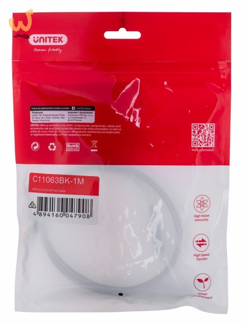 UNITEK KABEL HDMI 2.0 4K60HZ, PŁASKI, 1M, C11063BK UNITEK KABEL HDMI 2.0 4K60HZ, PŁASKI, 1M, C11063BK