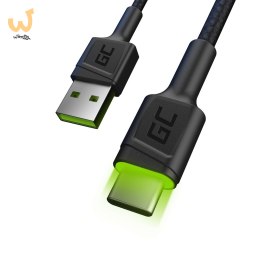 GREEN CELL KABEL KABGC06 GC RAY USB - USB-C 120CM, ZIELONY LED, SZYBKIE ŁADOWANIE ULTRA CHARGE, QC 3.0