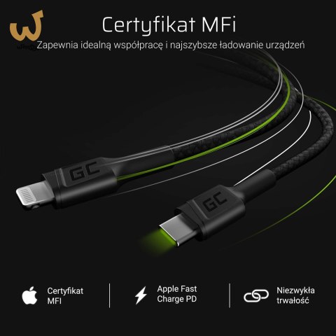 GREEN CELL KABEL KABGC07 GC POWER STREAM USB-C - LIGHTNING 100CM (MFI CERTIFIED) GREEN CELL KABEL KABGC07 GC POWER STREAM USB-C - LIGHTNING 100CM (MFI CERTIFIED)