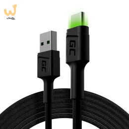 GREEN CELL KABEL KABGC13 GC RAY USB - USB-C 200CM, ZIELONY LED, SZYBKIE ŁADOWANIE ULTRA CHARGE, QC 3.0