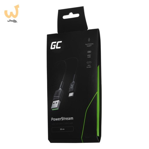 GREEN CELL KABEL KABGC25 GC POWERSTREAM USB-A - USB-C 30CM, SZYBKIE ŁADOWANIE ULTRA CHARGE, QC 3.0 GREEN CELL KABEL KABGC25 GC POWERSTREAM USB-A - USB-C 30CM, SZYBKIE ŁADOWANIE ULTRA CHARGE, QC 3.0