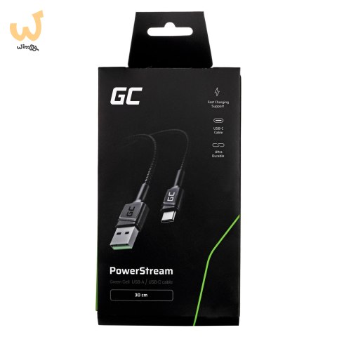 GREEN CELL KABEL KABGC25 GC POWERSTREAM USB-A - USB-C 30CM, SZYBKIE ŁADOWANIE ULTRA CHARGE, QC 3.0 GREEN CELL KABEL KABGC25 GC POWERSTREAM USB-A - USB-C 30CM, SZYBKIE ŁADOWANIE ULTRA CHARGE, QC 3.0