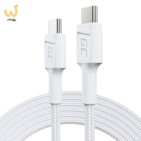 GREEN CELL KABEL KABGC29W GC POWERSTREAM USB-C - USB-C 200CM, POWER DELIVERY 60W, ULTRA CHARGE, QC 3.0, BIAŁY