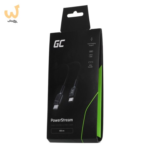 GREEN CELL KABEL KABGC30 GC POWERSTREAM USB-C - USB-C 120CM, POWER DELIVERY 60W, ULTRA CHARGE, QC 3.0 GREEN CELL KABEL KABGC30 GC POWERSTREAM USB-C - USB-C 120CM, POWER DELIVERY 60W, ULTRA CHARGE, QC 3.0