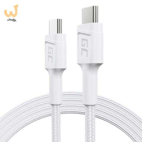GREEN CELL KABEL KABGC30W GC POWERSTREAM USB-C - USB-C 120CM, POWER DELIVERY 60W, ULTRA CHARGE, QC 3.0, BIAŁY