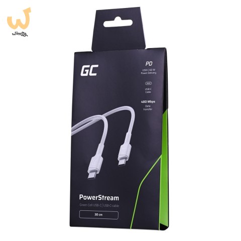 GREEN CELL KABEL KABGC31W GC POWERSTREAM USB-C - USB-C 30CM, POWER DELIVERY 60W, ULTRA CHARGE, QC 3.0, BIAŁY GREEN CELL KABEL KABGC31W GC POWERSTREAM USB-C - USB-C 30CM, POWER DELIVERY 60W, ULTRA CHARGE, QC 3.0, BIAŁY