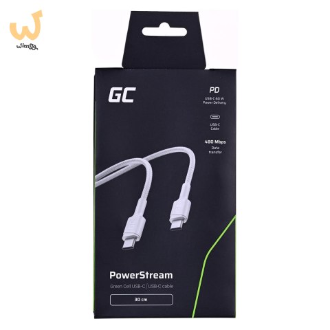 GREEN CELL KABEL KABGC31W GC POWERSTREAM USB-C - USB-C 30CM, POWER DELIVERY 60W, ULTRA CHARGE, QC 3.0, BIAŁY GREEN CELL KABEL KABGC31W GC POWERSTREAM USB-C - USB-C 30CM, POWER DELIVERY 60W, ULTRA CHARGE, QC 3.0, BIAŁY