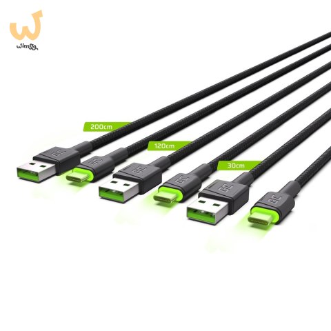 GREEN CELL ZESTAW KABLI KABGCSET01 3X KABEL GC RAY USB - USB-C 30CM, 120CM, 200CM, ZIELONY LED GREEN CELL ZESTAW KABLI KABGCSET01 3X KABEL GC RAY USB - USB-C 30CM, 120CM, 200CM, ZIELONY LED
