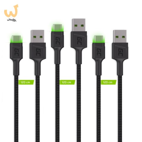 GREEN CELL ZESTAW KABLI KABGCSET02 3X KABEL GC RAY USB - USB-C 120CM, ZIELONY LED GREEN CELL ZESTAW KABLI KABGCSET02 3X KABEL GC RAY USB - USB-C 120CM, ZIELONY LED